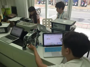 Everyone is working hard on coding the Lego Mindstorms EV3